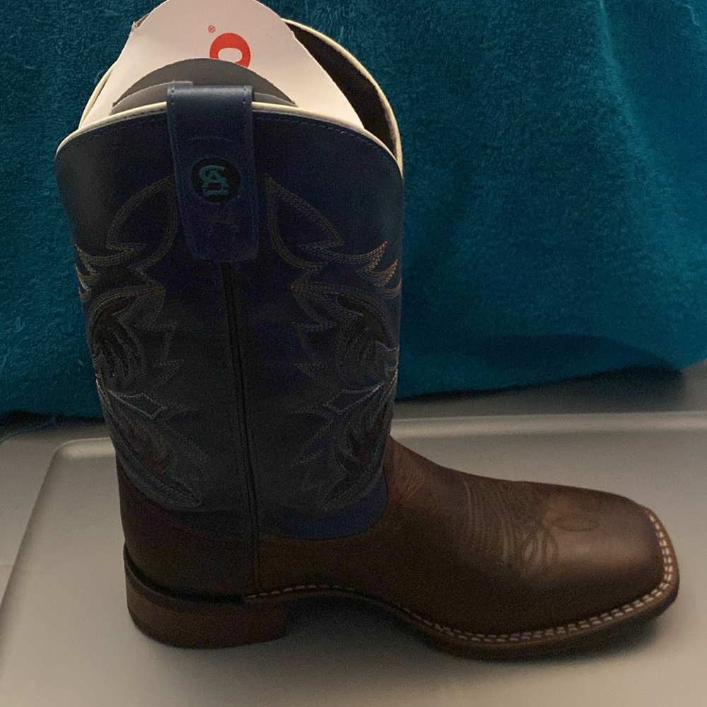LAREDO MEN'S RUST SHLDR PRT/Navy BS BLUE LEATHER COWBOY BOOTS 7459 - Picture 5 of 17